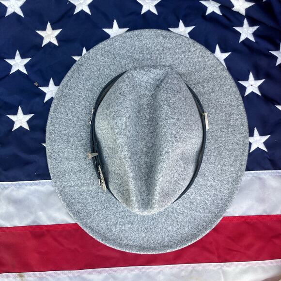 Gray Wool Fedora Western Hat | Reworked Belt Festival Boho Luxe Anthropologie main image 16